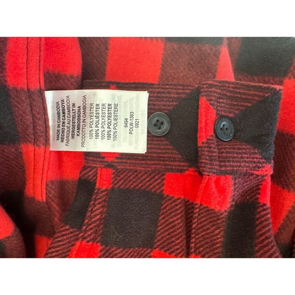LEGENDARY WHITETAILS Mens L TALL Fleece Flannel Red Buffalo Plaid Button Shirt - Picture 5 of 5